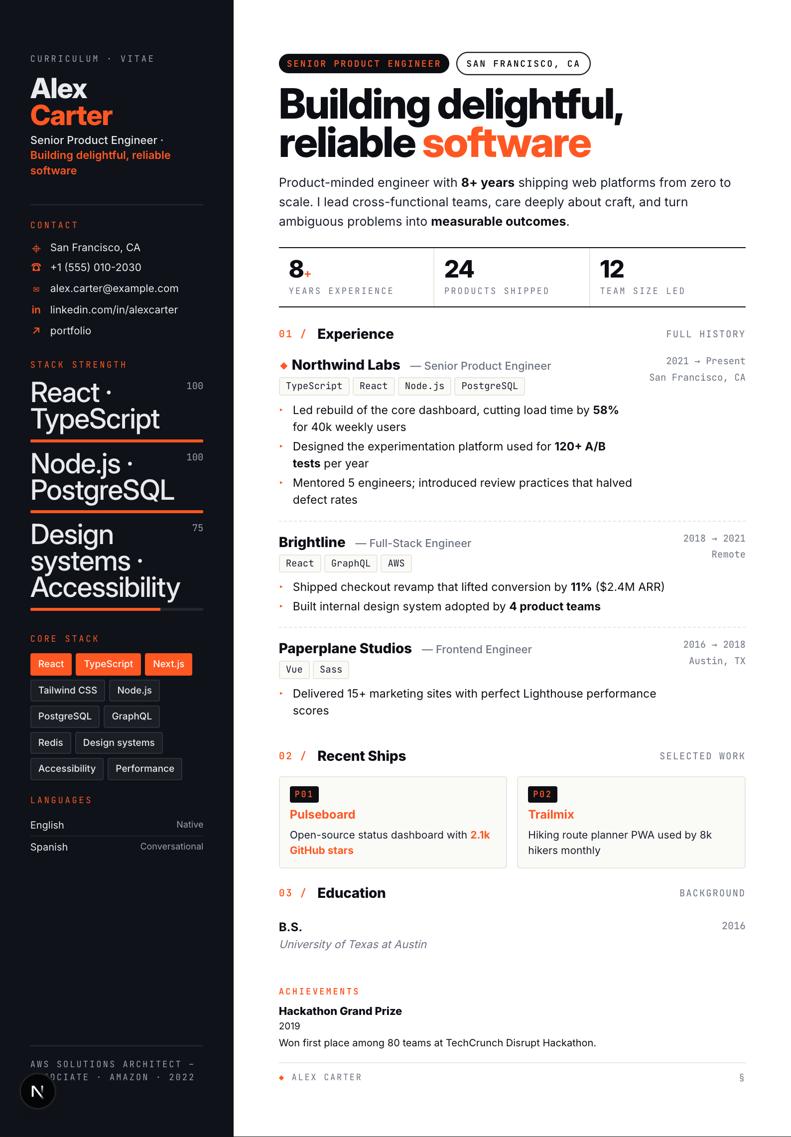 Bold résumé template preview