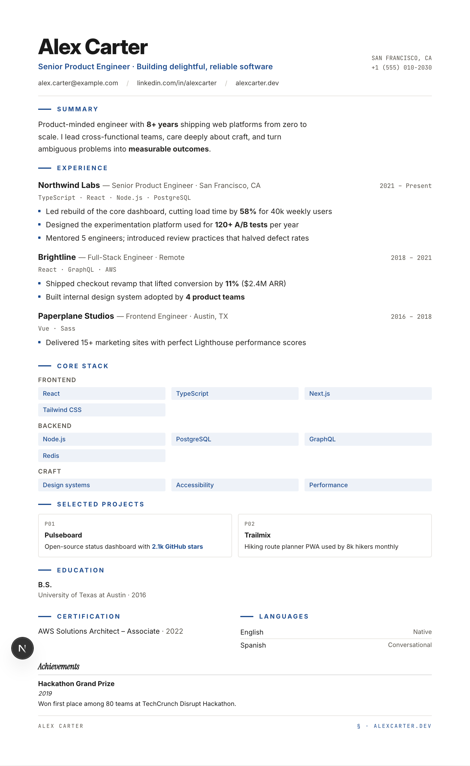 Classic résumé template preview