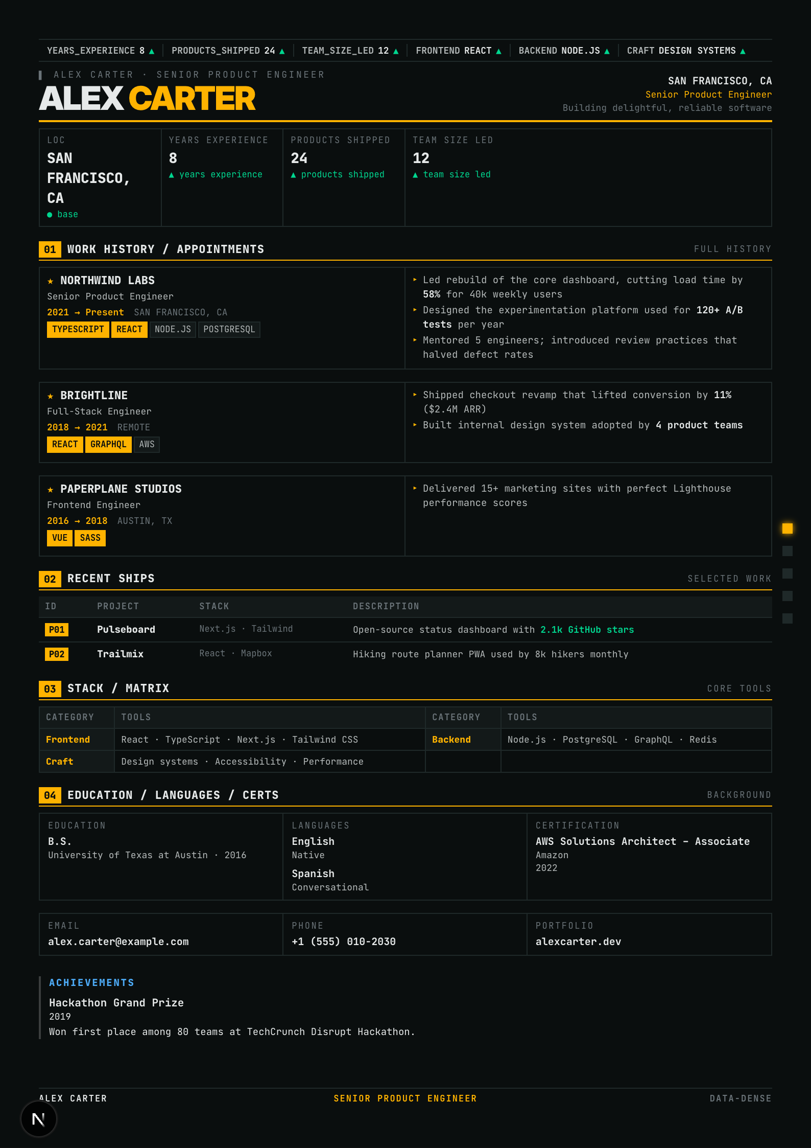 Data Dense résumé template preview