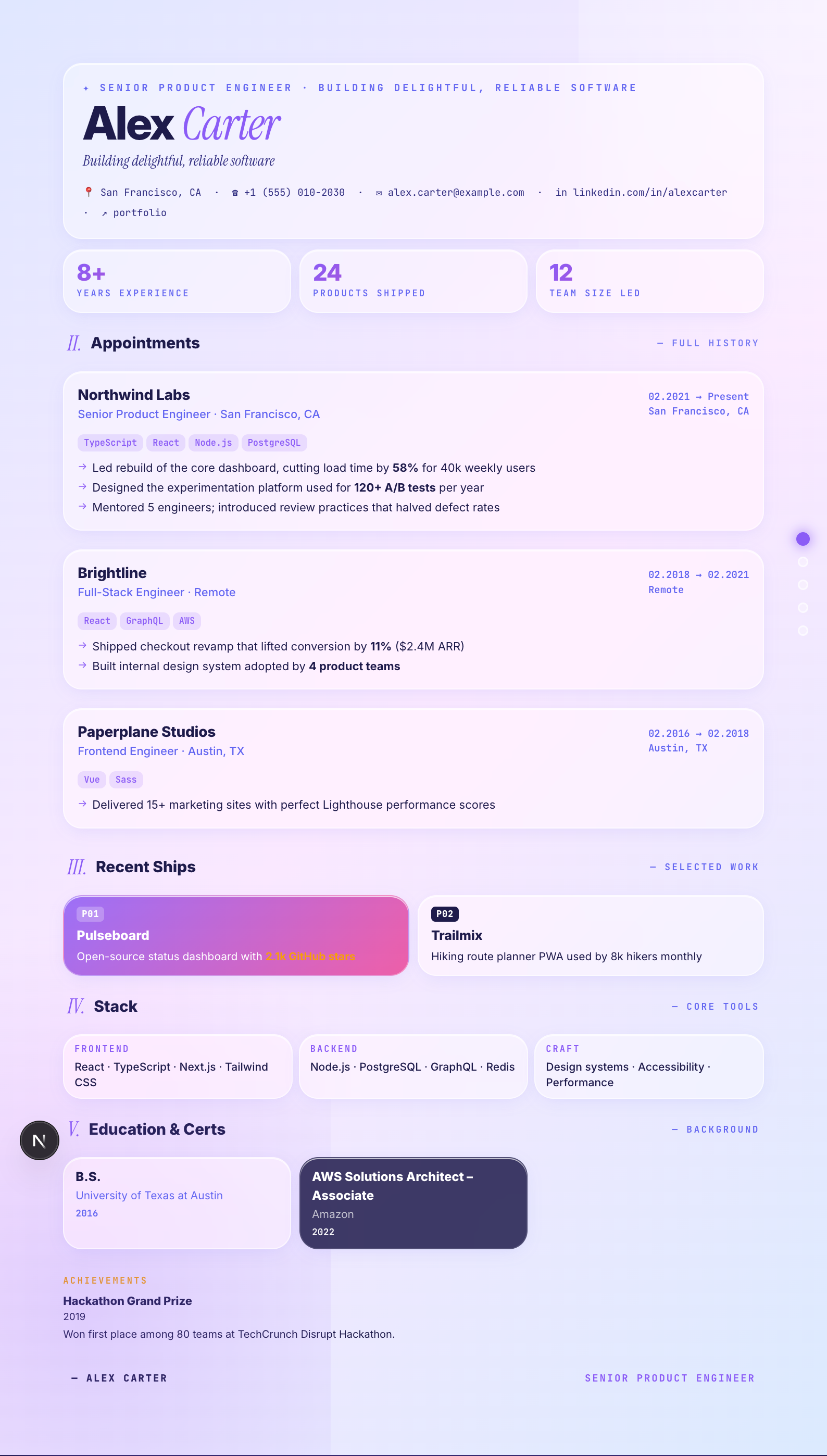 Glass résumé template preview