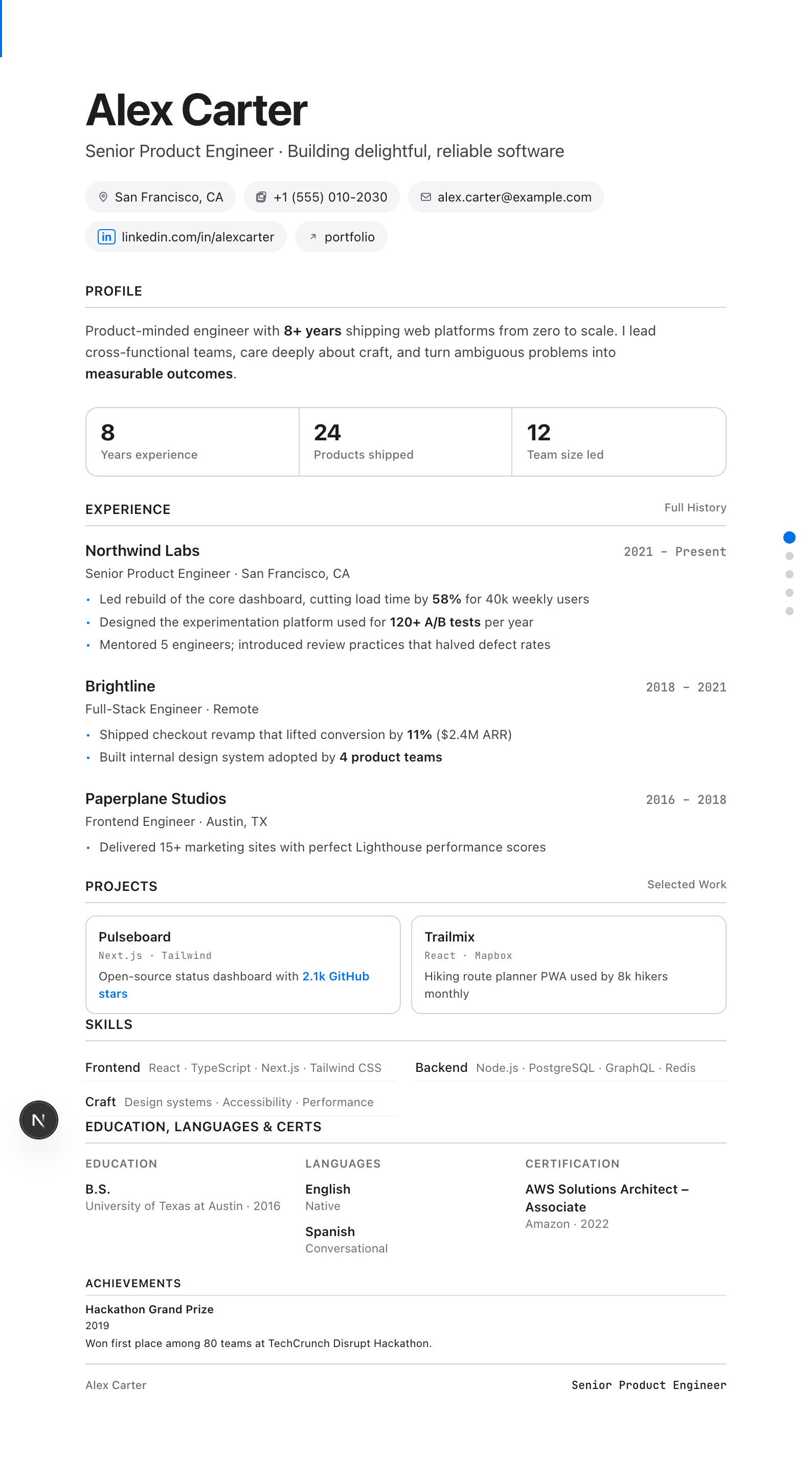 Apple HIG résumé template preview