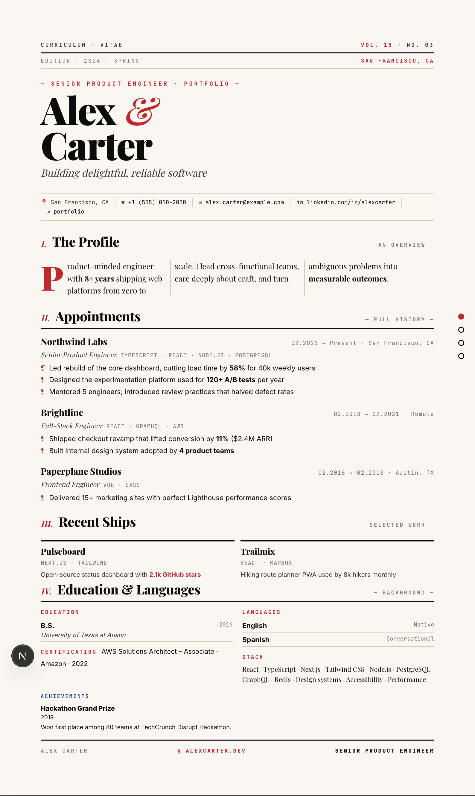 Magazine résumé template preview