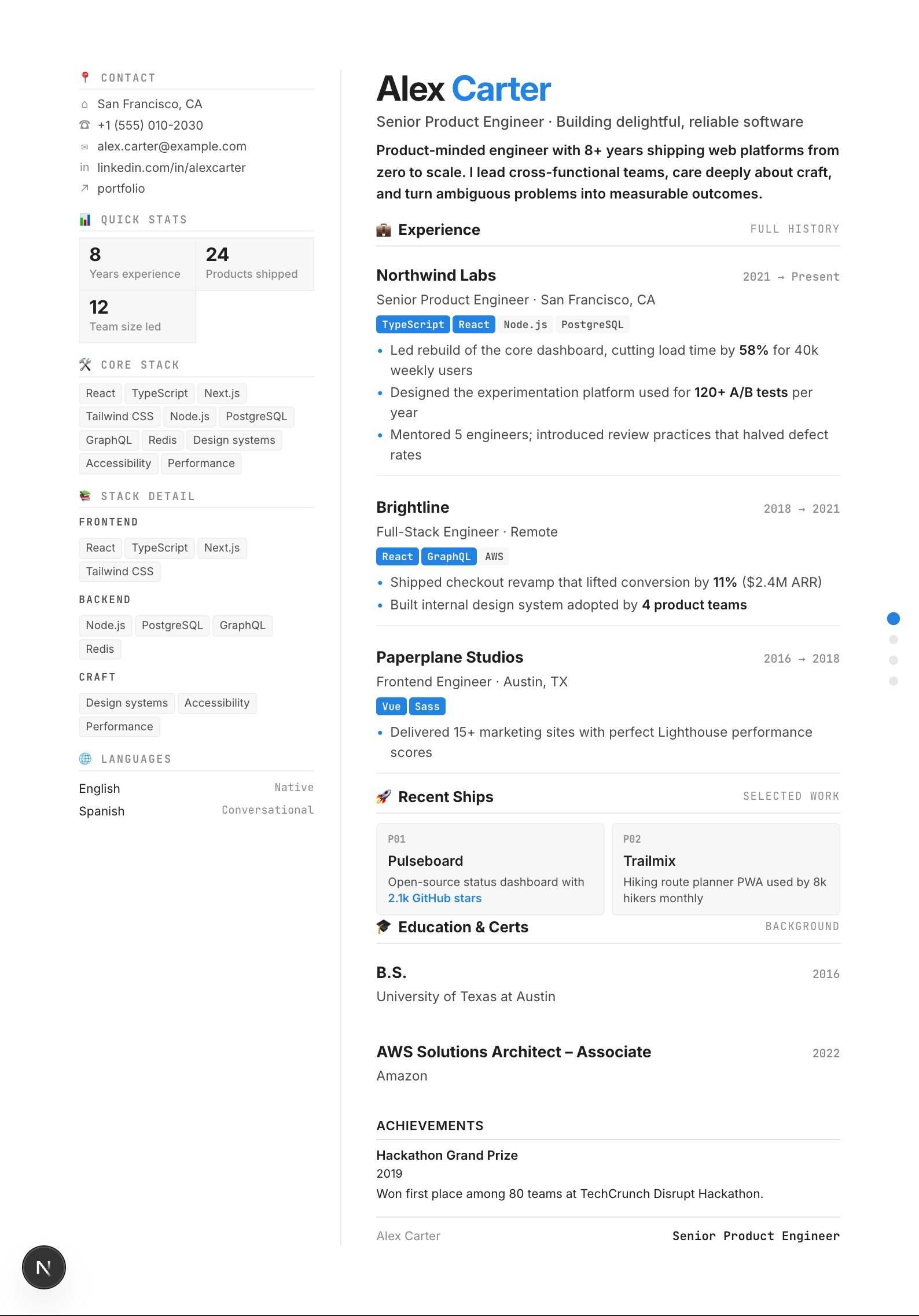 Notion résumé template preview