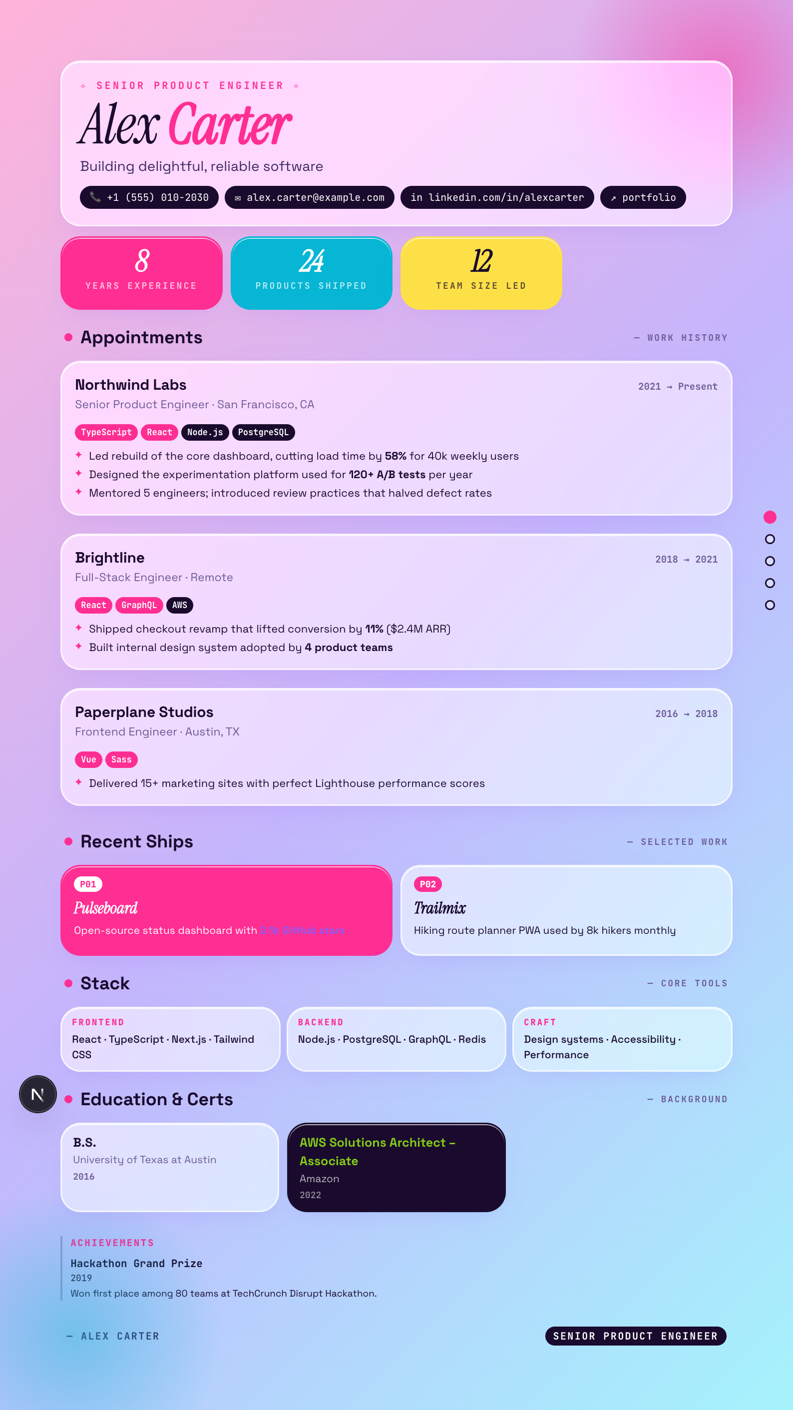 Y2K résumé template preview